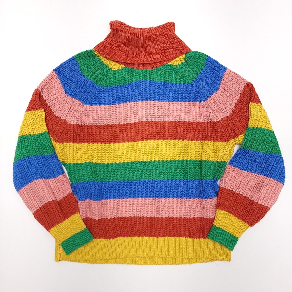 Womens Rainbow Striped Knit Sweater Long Sleeve Turtle Neck